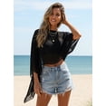 thumbnail image 4 of Women Sheer Poncho Shrug Solid Color Crew Neck Mesh Poncho Tops, 4 of 8