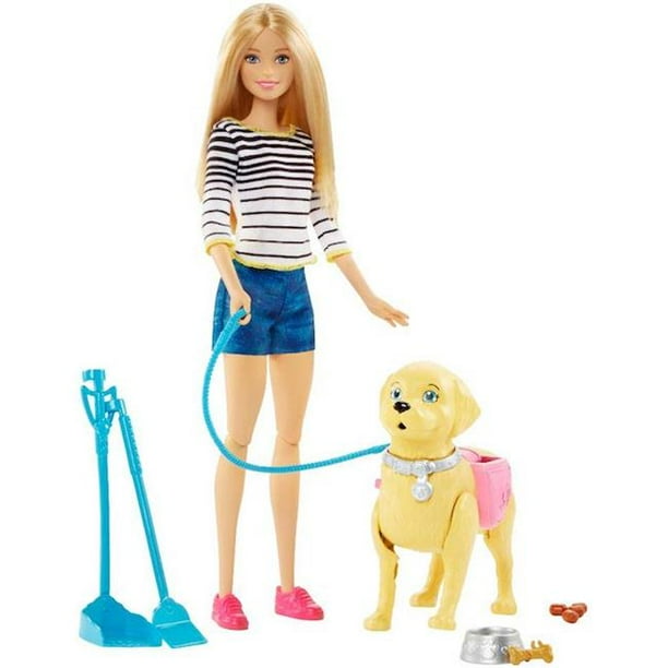 Barbie Dog Walker & Potty Pup with Blonde Doll 