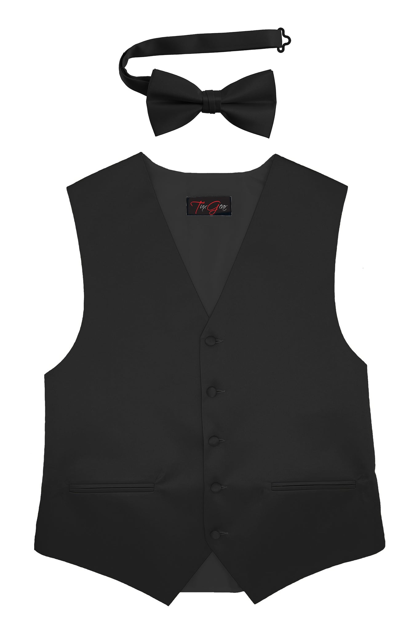 Tuxgear Mens Tuxedo Vest with Matching Bow Tie and Pocket Square, Black ...