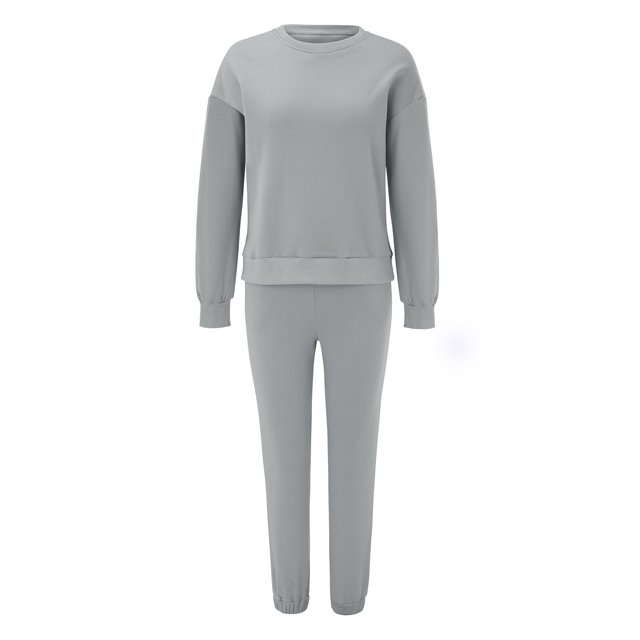 Gibobby Conjunto de Pantalones para Mujer Conjunto de cuello redondo de Color sólido a la de otoño e invierno para mujer, conjunto de suéter con pantalones la(Gris,M)