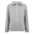 thumbnail image 4 of ATOYSOY Trendy Solid Color Tops Long Sleeve Sweatshirts Outwear Fall Turn Down Collar Half Zipper Pullovers Loose Shirts with Pockets for Women Casual Gray XXL, 4 of 8