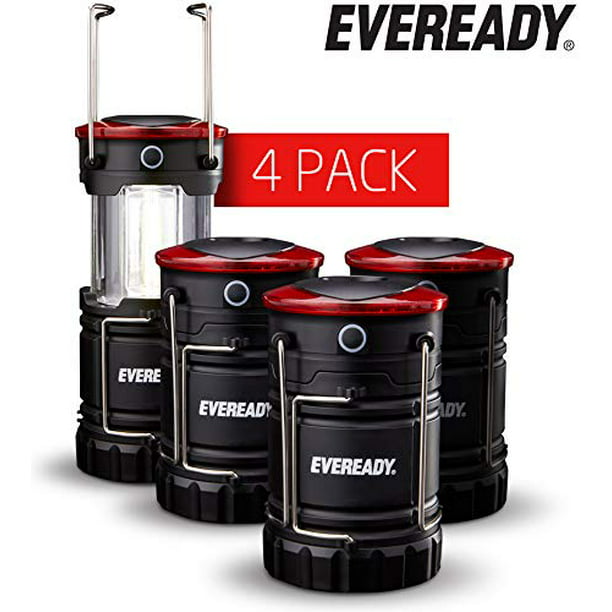 Eveready 360 LED Camping Lantern, IPX4 Water Resistant, Super Bright, 100  Hour Run-time, Battery Powered Outdoor LED Lantern, Black (4 Pack)