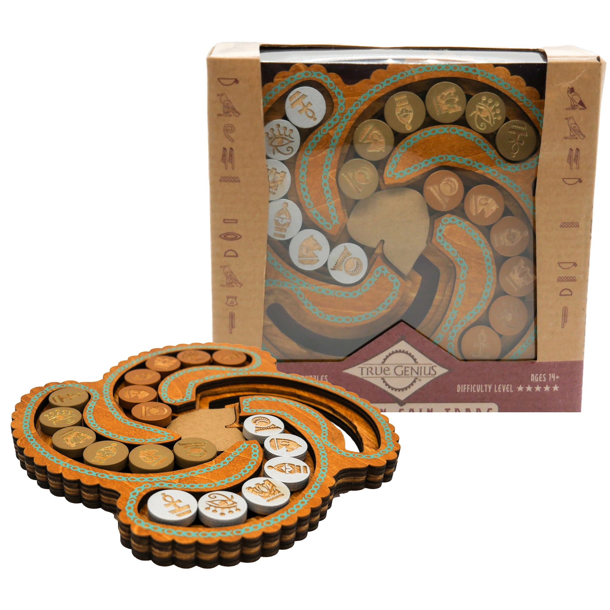 Egyptian Coin Trade – Wooden Puzzle, High Difficulty, Brainteaser Challenge to Sort the Gold and Silver Coins into Different Columns, Ages 14+