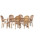 thumbnail image 2 of Noble House Regan Fabric Upholstered Wood and Cane Expandable 7 Piece Dining Set, Natural Brown and Beige, 2 of 17