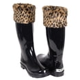thumbnail image 5 of Forever Young  Women's Black Rubber and Leopard-print Faux Fur 14-inch Mid-calf Rain Boots, 5 of 5