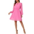 thumbnail image 2 of Vestido de fiesta de mujer Inspire Chic con escote en V, mangas largas, falda acampanada, talla XL, color rosa oscuro, 2 of 6
