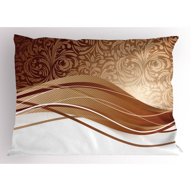 Chocolate Pillow Sham Brown Toned Classical Medieval Foliage Motifs