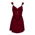 thumbnail image 4 of CAIXIA Bathrobes For Women Knit Elegant Satin Lace Trim Deep V Neck Padded Bust Suspender Nightdress for Women Comfortable Homewear Gown, 4 of 7