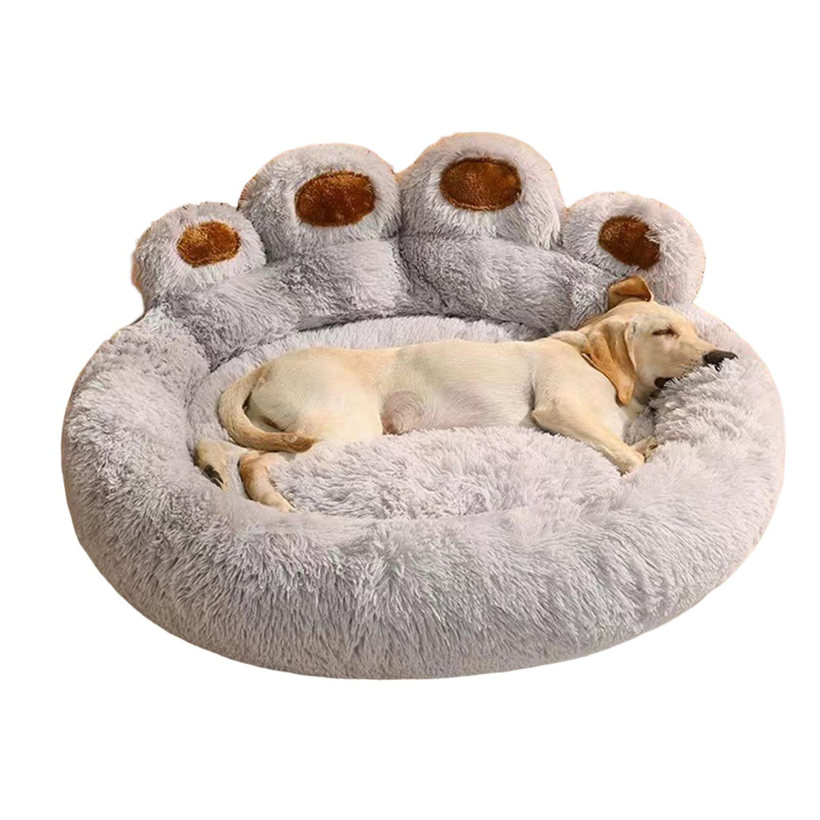 Frogued Pet Nest Paw-Shaped Pet Bed Warm Comfortable Anti-Slip Fluffy Plush Cat Dog Sleeping Nest Pet Supplies Light Grey,70cm