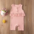 thumbnail image 5 of Baby Girl Sleeveless Ruffled Jumpsuit Button Knit Ribbed Romper Suitable for Summer, 5 of 5