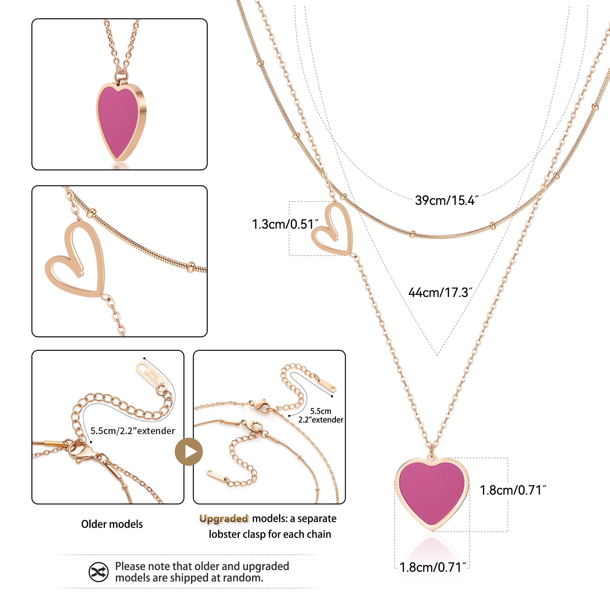 Linawe Pink Jewelry Sets for Women, Crystal Pendant Necklace Set 並行輸入品 Linawe Hot Pink Heart Pendant Layered Necklaces for Women Trendy