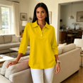 thumbnail image 6 of Polo Shirts for Women 3/4 Sleeve Dressy Button Front Collared Loose Fit Golf Daily Shirts Yellow S, 6 of 9