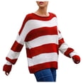 thumbnail image 2 of Sweaters for Women 2025 Striped Color Block Long Sleeve Crewneck Loose Knitted Jumper Top Womens Pullover Sweaters, 2 of 5