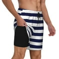 thumbnail image 3 of Daiia Navy Blue And White Stripes Mens Swim Trunks Swim Shorts Quick Dry Swim Shorts with Mesh Lining Pockets-Small, 3 of 9