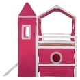 thumbnail image 6 of Twin Size House Loft Bed with Slide and Tent, Wood Twin Over Twin Floor Bunk Bed with Curtains & Tower, Loft Bed Playhouse Bed Frame for Boys and Girls（Pink), 6 of 9