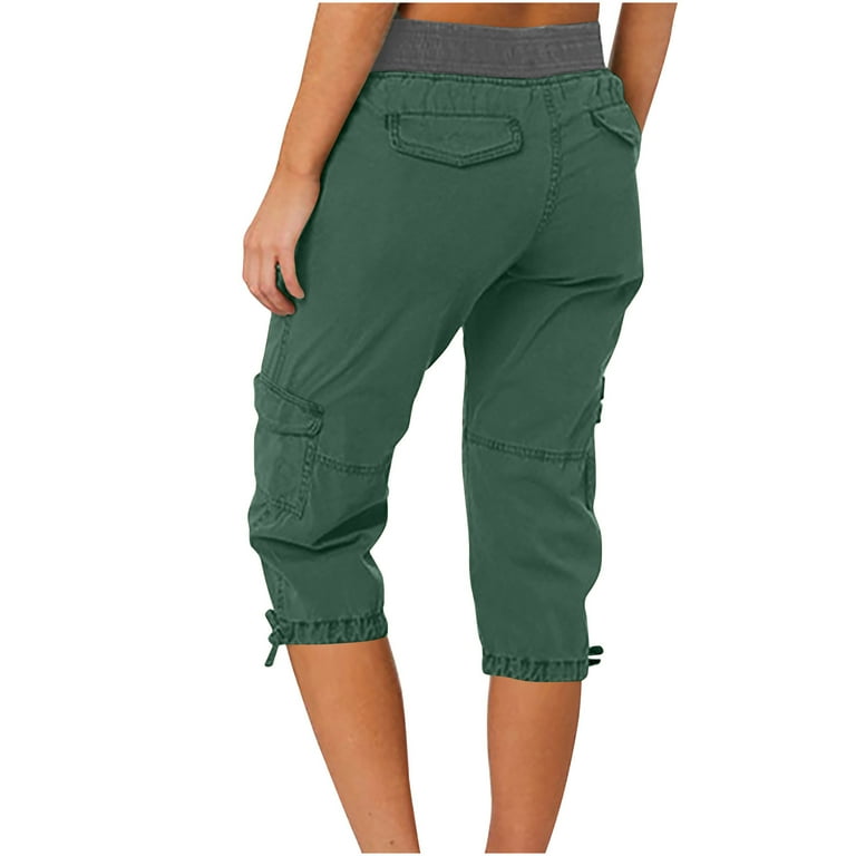 QATAINLAV Womens Knee Length Cargo Pants High Waisted Drawstring