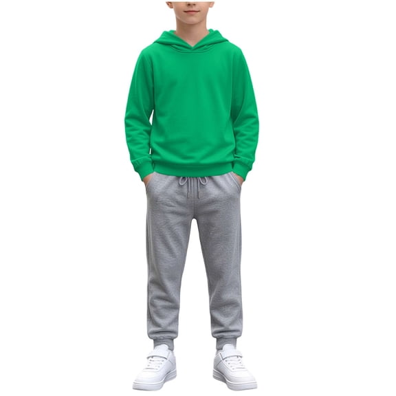 Gytharion 1Y-12Y Boys 2PC Crewneck Sweatsuits Kids Solid Color Casual Tracksuits Crewneck Long Sleeve Pullovers and Elastic Waist Cuffed Sweatpants Sports Jogging Suits