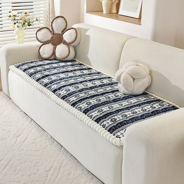 QIPOPIQ Fuzzy Rabbit Plush Sofa Cover Thick Soft Fur Sectional Couch Cover Furry Fluffy Cushion Cover Non-Slip Sofa Slipcovers Vertical Stripe Furniture Protector