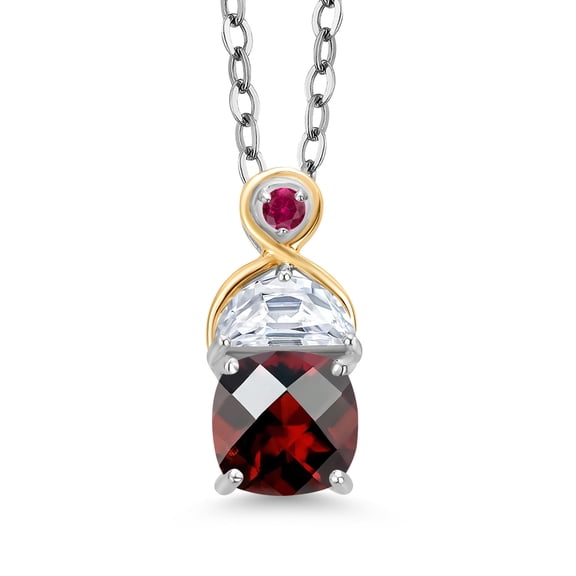 Gem Stone King 925 Silver and 10K Yellow Gold Pendant with Chain Garnet Moissanite (1.28 Cttw)