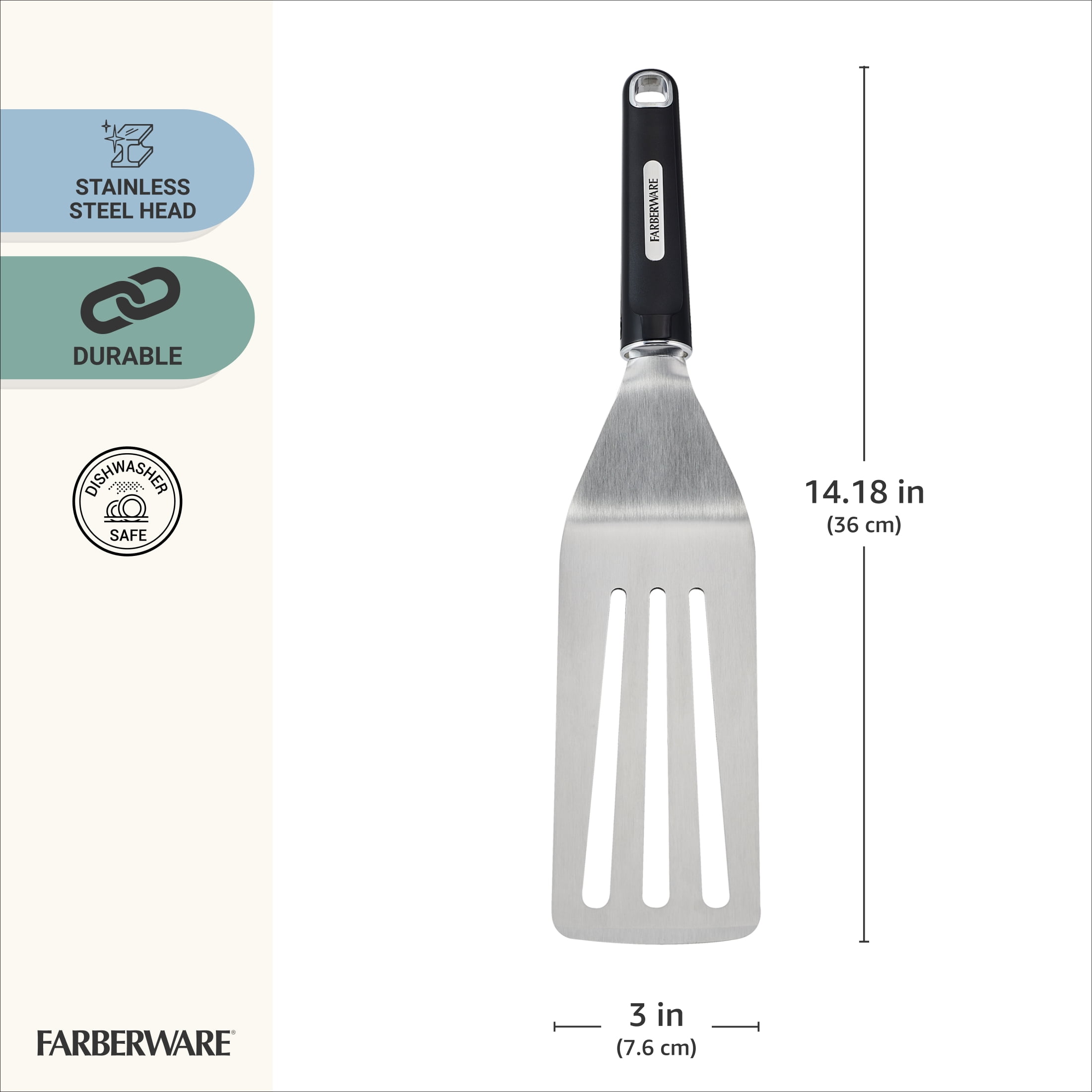 Farberware Professional Restaurant Spatula/Turner with Stainless Steel Head, Black Handle