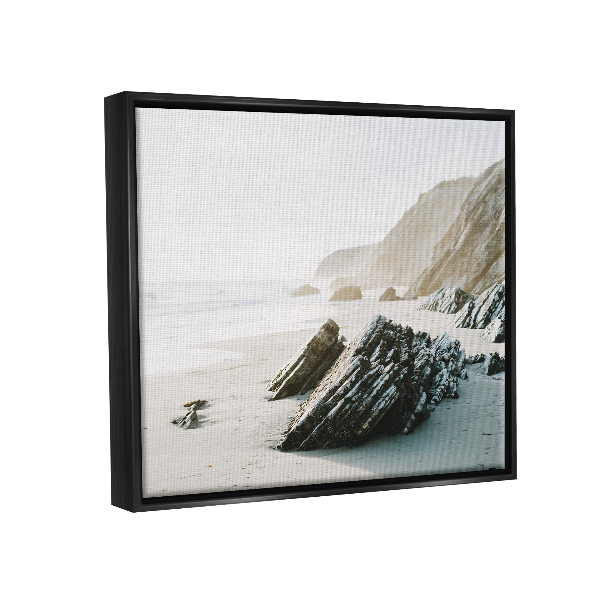 Stupell Industries Rocky Beach Cliff Sandy Shoreline Coastal Photography Black Floater Framed Art Print Wall Art