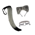 thumbnail image 4 of Conjunto de 3 piezas de orejas y cola de , disfraz de cosplay para fiesta de actuación en escenario Gris Negro, 4 of 9