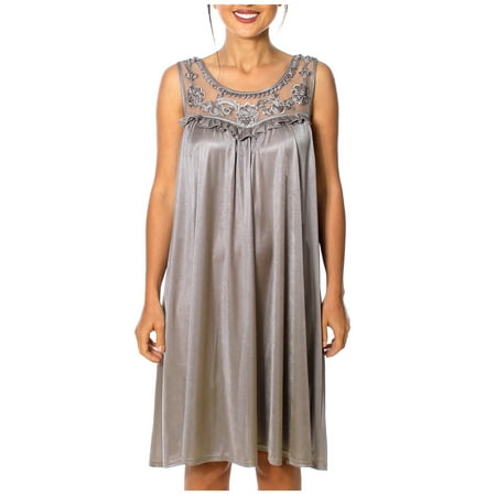 

BellaMarte Women s Silky Feeling Sleeveless Sexy Nightgown with Sequins and Ribbon Roses Charcoal 4XL