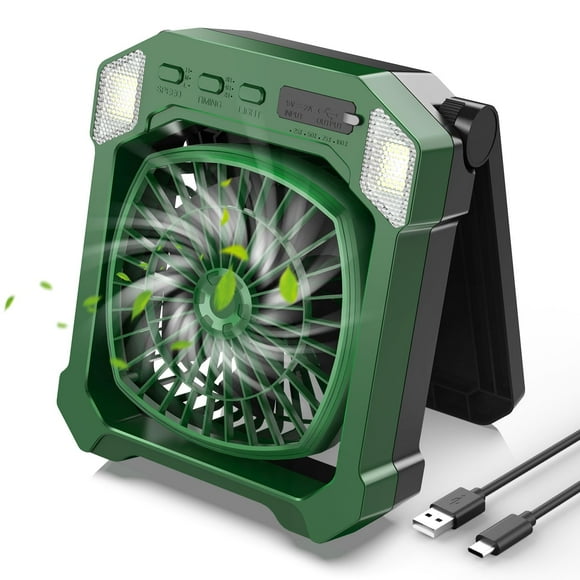 Ventilador de camping DESHIMAO con energía solar de 10000 mAh, recargable por USB