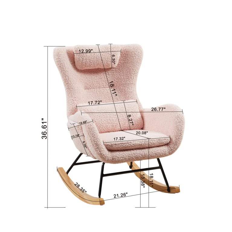 小物 Rockin'Chair Wicker Outdoor Rocking Chair with Pink Cushion, Rattan