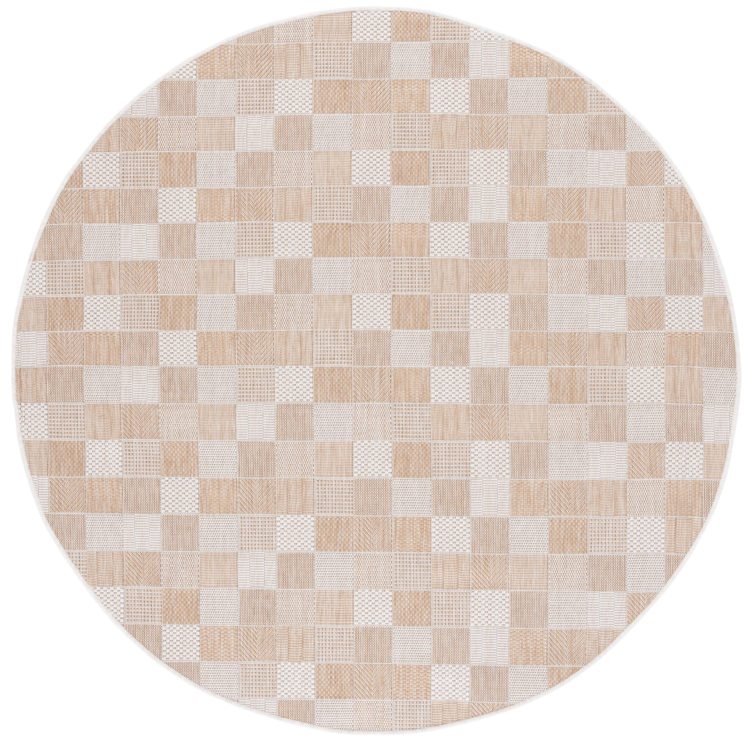 SAFAVIEH Courtyard Raeyln Checkered Indoor/Outdoor Area Rug, Natural/Beige, 6'7" x 6'7" Round