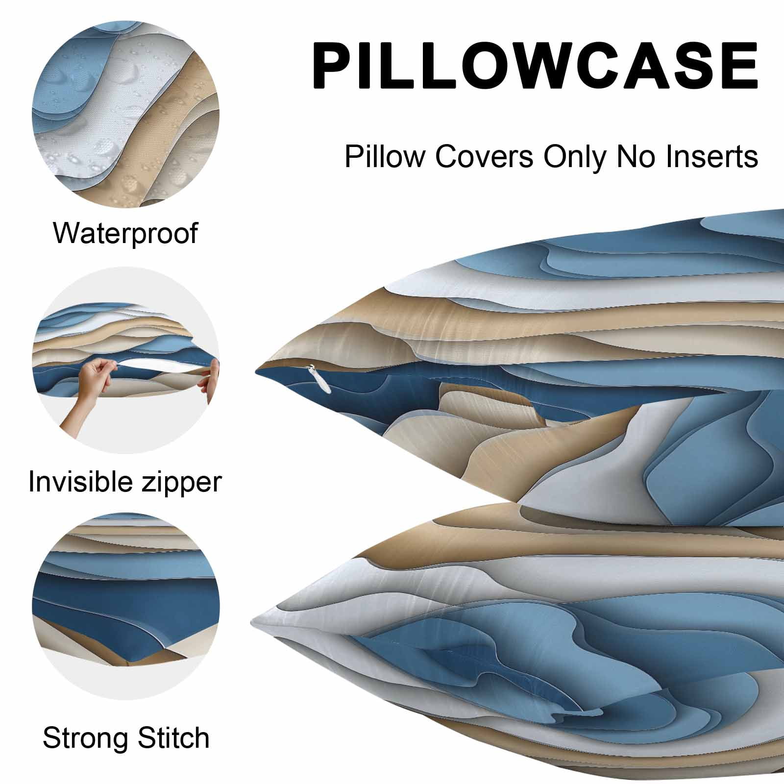 Blue Brown Outdoor Pillow Covers 26x26 Inch Throw Pillow Covers Set of 2 Waterproof Decorative Pillow Cases Ombre Aesthetics Geometric Moire Art Cushion Covers for Patio Furniture Garden Couch Sofa
