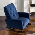 thumbnail image 2 of Demetrius Mid-Century Modern Solid Wood Rocking Chair in Blue Microfiber Upholstery with High-Density Foam Cushion for Living Room & Nursery – 39" x 27.8" x 36.5", 2 of 8