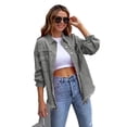 thumbnail image 2 of LYMAYTER Women Loose Outerwear Solid Color Long Sleeve Denim Jacket for S-2XL Washed Raw Edge Jeans Jacket With Pockets, 2 of 8
