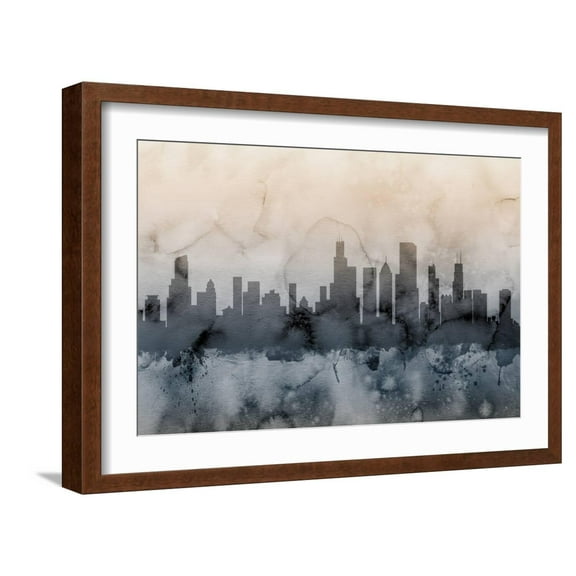 Art.com Chicago Illinois Skyline Art Print by Michael Tompsett, Brown Frame Wall Art, 23" x 17"