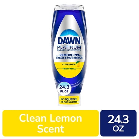 Pack of 4 Dawn Platinum Bleach Alternative, Clean Lemon Scent EZ-Squeeze Liquid Dish Soap, 24.3 fl oz (packaging may vary)