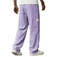 thumbnail image 5 of Dweltoz Men Linen Cargo Pants Baggy Elastic Waist Trousers Lightweight Breathable Wide Straight Leg Workwear with Pockets,Purple 2XL, 5 of 6