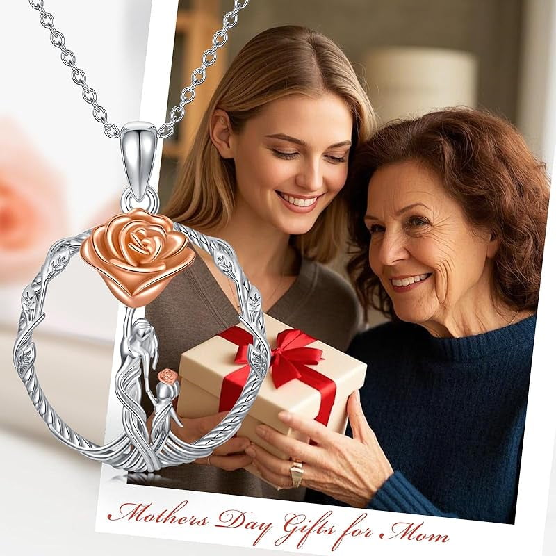 JKR Gifts for Mom 925 Sterling Silver Rose Flower Necklace Mother and 1-5 Daughters/Sons Jewelry Birthday Gifts for Women Wife Grandma