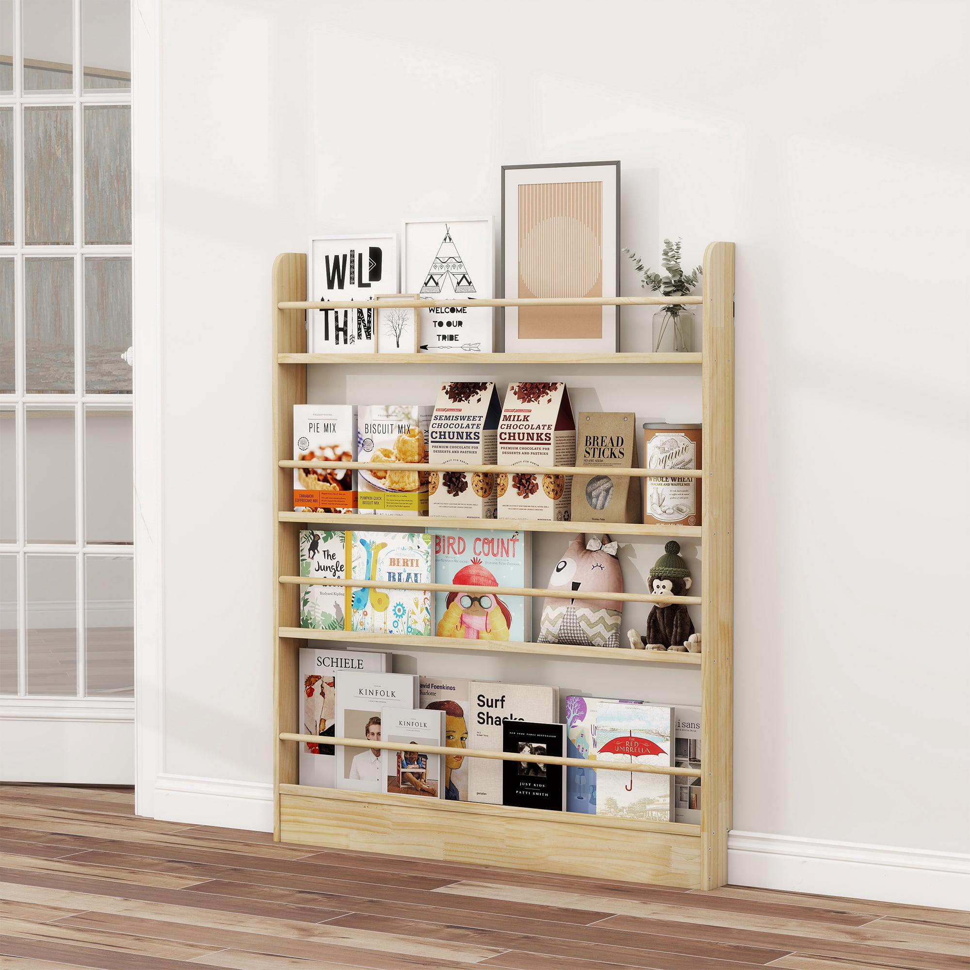 VGBYUJ Behind The Door Bookshelf, 4 Tier 47.4" Behind The Door Storage Organizer, Space-Saving Wall Mount Bookcases for Narrow Space, Solid Wood