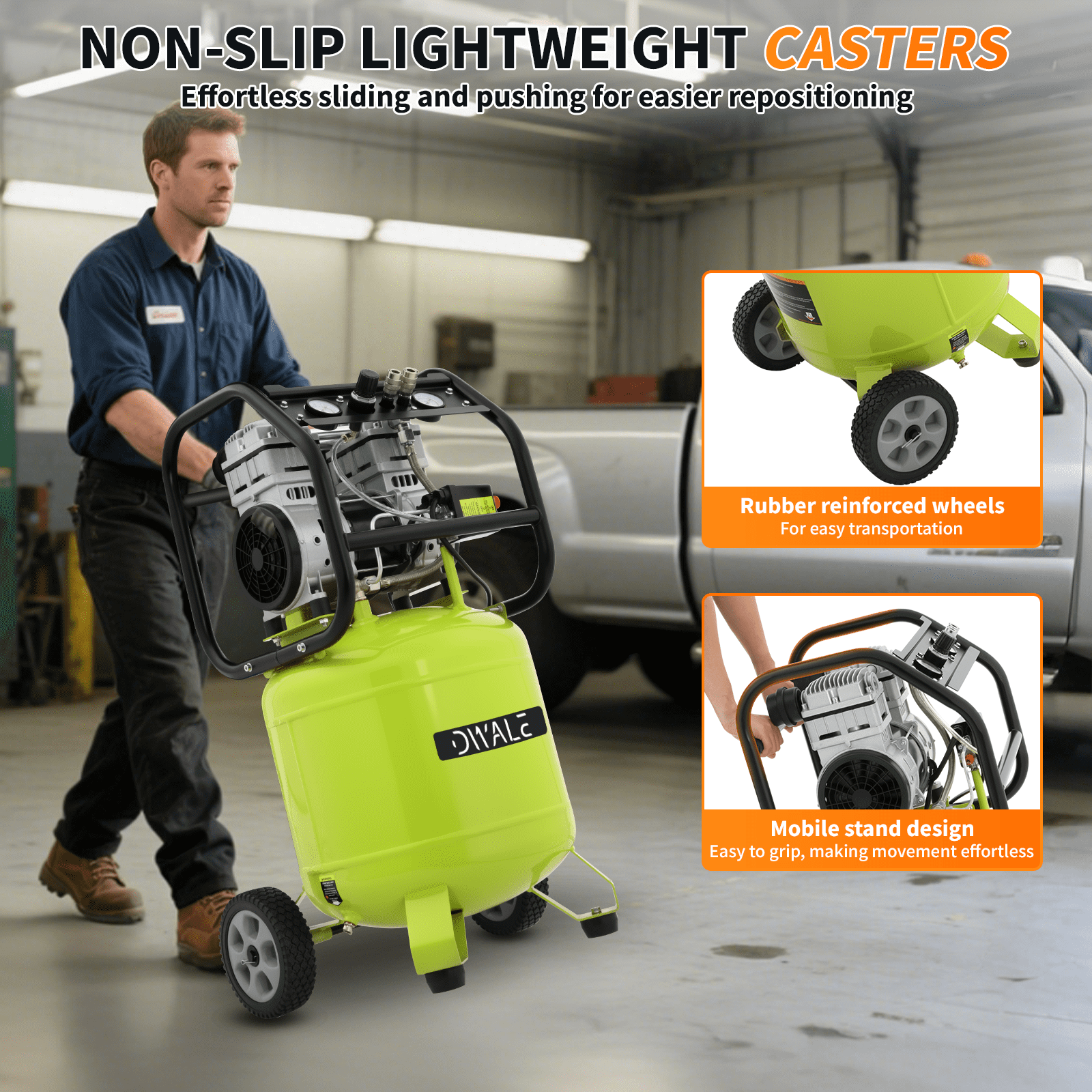 13 Gallon Air Compressor,2HP 4.2SCFM @90PSI Ultra Quiet and Oil-Free Air Compressor,115PSI Max Pressure,51 dBA Noise Level,Oil Free Compressor Tank for Auto Repair, Tire Inflation, Spray Painting