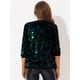 thumbnail image 4 of INSPIRE CHIC Chaqueta elegante con lentejuelas para mujer, cárdigan informal de terciopelo con manga 3/4 y frente abierto sin cuello Verde L, 4 of 5