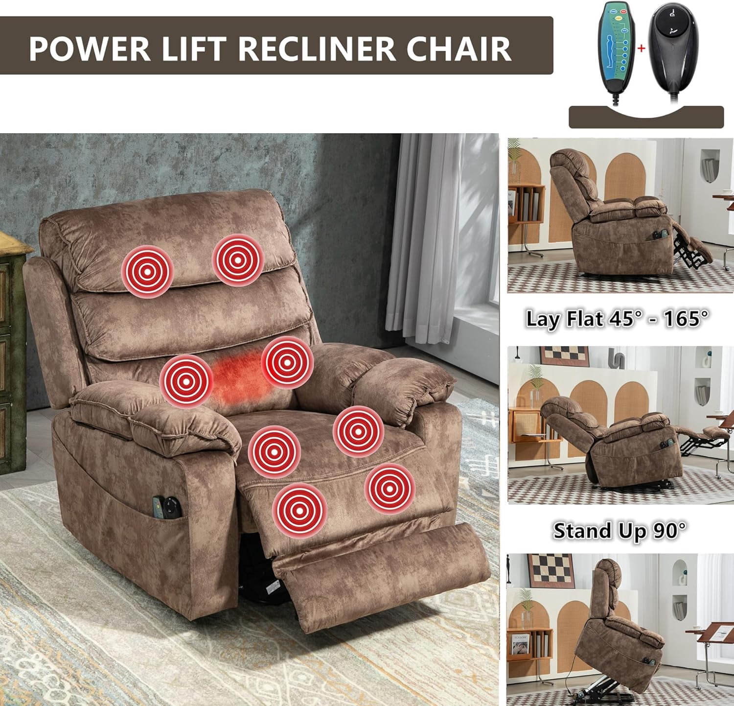 Oversized Extra Wide Power Lift Recliner Chair for Big Tall Man, Heavy Duty Recliners with Heat and Massage