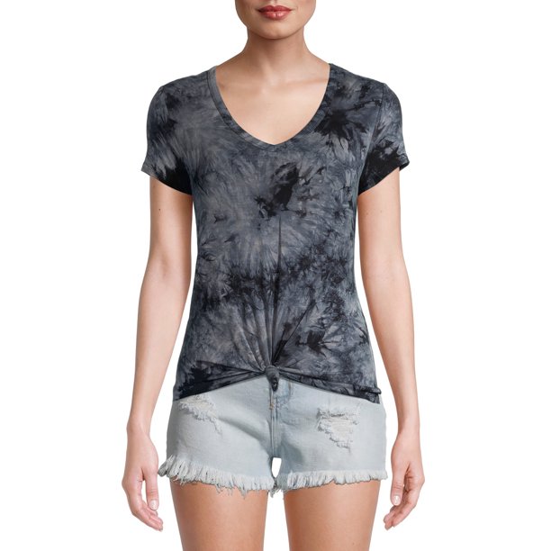 No Boundaries No Boundaries Juniors Tie Dye Knot Front V Neck Tee Walmart Com Walmart Com