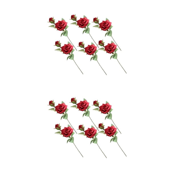 6 Piezas de Tela Rama de Flor Falsa Ounissouiy Rojo 2Conjunto