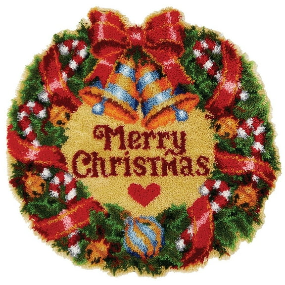 Christmas Greetings Wreath Latch Hook Kit Latch Hook Rug Kits for Adults,latch hook kits for adults cushion,DIY Yarn Carpet Crafting Arts Cushion Mat Crochet Tapestry Sofa Decor