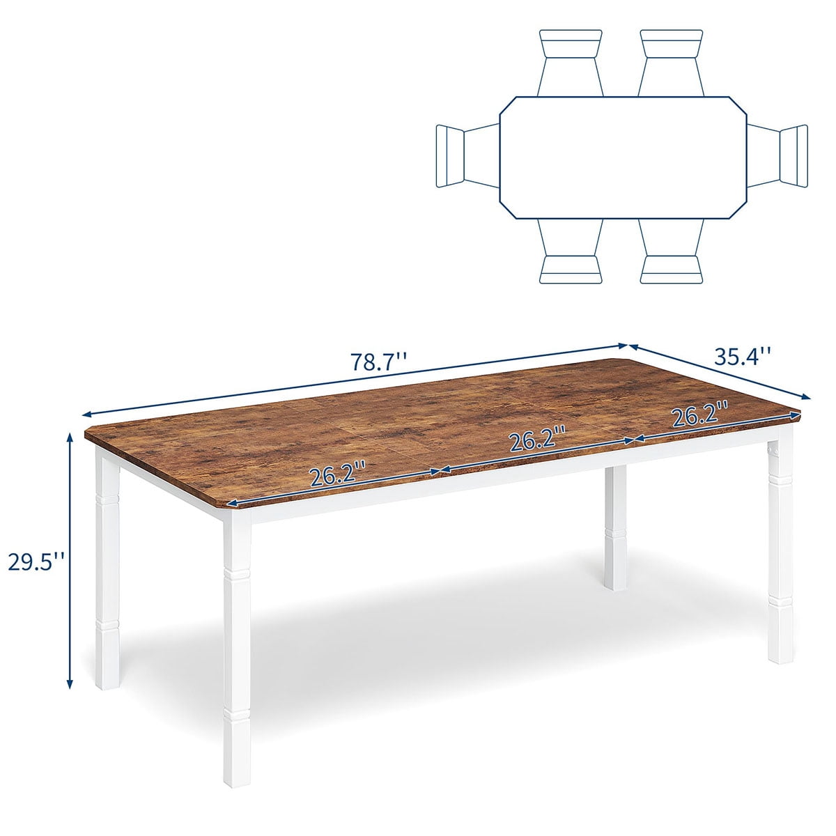 Ataucjin 78.7" Farmhouse Dining Table for 6-8 People - Rustic Industrial Kitchen Table with Sturdy Metal Frame & Chamfered Corners for Dining Room, Breakfast Nook, Small Space.table only
