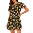 thumbnail image 1 of Easygdp Royal Blue Plaid Sunflower Camisón de manga corta para mujer, informal, estampado, 1 of 6