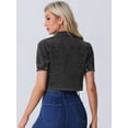 thumbnail image 4 of DARING DIVA Women's Cropped Jackets Puff Button Down Washed Denim Jean Jacket M Dark Gray, 4 of 6