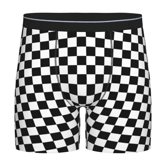 Men Black And White Checkered Boxer Briefs Moisture Wicking Funny Boxer Shorts