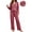 Red, variant on UVN Fall Womens Pajama Set 2 Piece Long Sleeve V Neck Top and Wide Leg Pant Ladies Soft Matching Lounge Set with Pockets