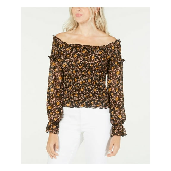LUCY PARIS $59 Womens New Black Floral Off Shoulder Long Sleeve Casual Top L B B